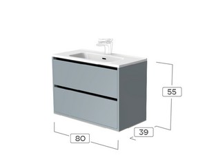 Meuble de salle de bains CAMPIGLIO 80/P39 cm 2 tiroirs gris mat et lavabo Unitop en céramique blanc brillant