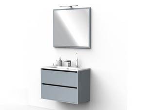 Meuble de salle de bains CAMPIGLIO 80/P39 cm 2 tiroirs gris mat et lavabo Unitop en céramique blanc brillant