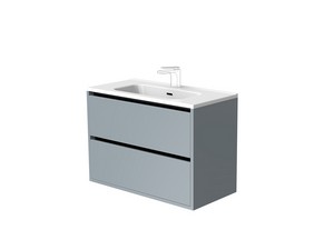 Meuble de salle de bains CAMPIGLIO 80/P39 cm 2 tiroirs gris mat et lavabo Unitop en céramique blanc brillant