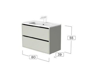 Mobile Bagno CAMPIGLIO 80/P39 cm 2 Cassetti Tortora Opaco e Lavabo Unitop in Ceramica Bianco Lucido