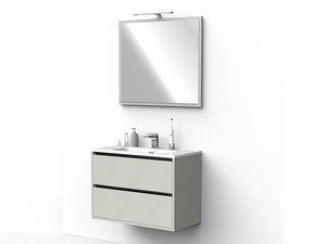 Mobile Bagno CAMPIGLIO 80/P39 cm 2 Cassetti Tortora Opaco e Lavabo Unitop in Ceramica Bianco Lucido