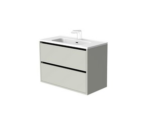 Mobile Bagno CAMPIGLIO 80/P39 cm 2 Cassetti Tortora Opaco e Lavabo Unitop in Ceramica Bianco Lucido