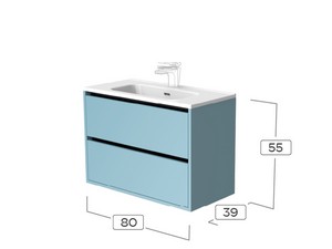 Mobile Bagno CAMPIGLIO 80/P39 cm 2 Cassetti Azzurro Opaco e Lavabo Unitop in Ceramica Bianco Lucido