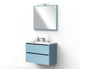 Mobile Bagno CAMPIGLIO 80/P39 cm 2 Cassetti Azzurro Opaco e Lavabo Unitop in Ceramica Bianco Lucido