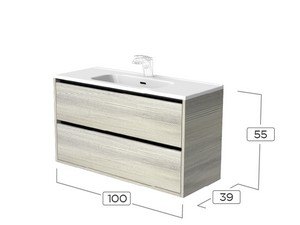 Mobile Bagno CAMPIGLIO 100/P39 cm 2 Cassetti Effetto Legno Grigio e Lavabo Unitop in Ceramica Bianco Lucido