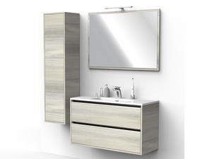 Mobile Bagno CAMPIGLIO 100/P39 cm 2 Cassetti Effetto Legno Grigio e Lavabo Unitop in Ceramica Bianco Lucido