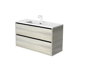 Mobile Bagno CAMPIGLIO 100/P39 cm 2 Cassetti Effetto Legno Grigio e Lavabo Unitop in Ceramica Bianco Lucido