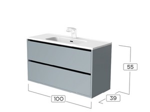 Mobile Bagno CAMPIGLIO 100/P39 cm 2 Cassetti Grigio Opaco e Lavabo Unitop in Ceramica Bianco Lucido