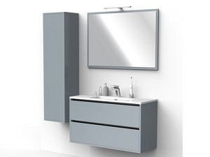 Mobile Bagno CAMPIGLIO 100/P39 cm 2 Cassetti Grigio Opaco e Lavabo Unitop in Ceramica Bianco Lucido