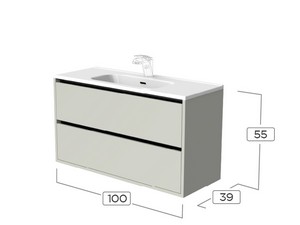 Mobile Bagno CAMPIGLIO 100/P39 cm 2 Cassetti Tortora Opaco e Lavabo Unitop in Ceramica Bianco Lucido