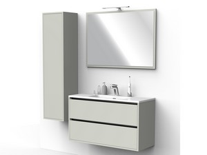 Mobile Bagno CAMPIGLIO 100/P39 cm 2 Cassetti Tortora Opaco e Lavabo Unitop in Ceramica Bianco Lucido