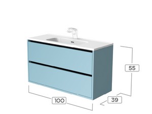 Mobile Bagno CAMPIGLIO 100/P39 cm 2 Cassetti Azzurro Opaco e Lavabo Unitop in Ceramica Bianco Lucido