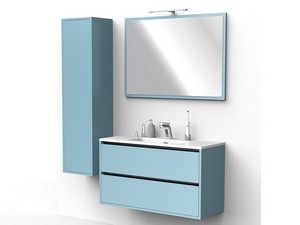 Mobile Bagno CAMPIGLIO 100/P39 cm 2 Cassetti Azzurro Opaco e Lavabo Unitop in Ceramica Bianco Lucido