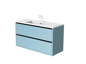 Mobile Bagno CAMPIGLIO 100/P39 cm 2 Cassetti Azzurro Opaco e Lavabo Unitop in Ceramica Bianco Lucido