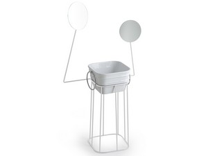 Mobile Bagno Bacile Qubo Lavabo Bianco Lucido con Anelli e Supporto Metallo Bianco Opaco