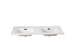 Waschbecken Smart Unitop 121x46,5 cm mit Doppelbecken aus Keramik Weiß glänzend