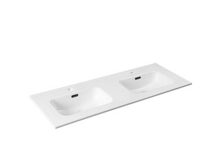 Waschbecken Smart Unitop 121x46,5 cm mit Doppelbecken aus Keramik Weiß glänzend
