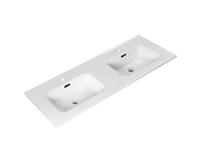 Waschbecken Smart Unitop 121x46,5 cm mit Doppelbecken aus Keramik Weiß glänzend
