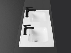 Waschbecken Smart Unitop 121x46,5 cm mit Doppelbecken aus Keramik Weiß glänzend