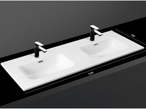 Waschbecken Smart Unitop 121x46,5 cm mit Doppelbecken aus Keramik Weiß glänzend