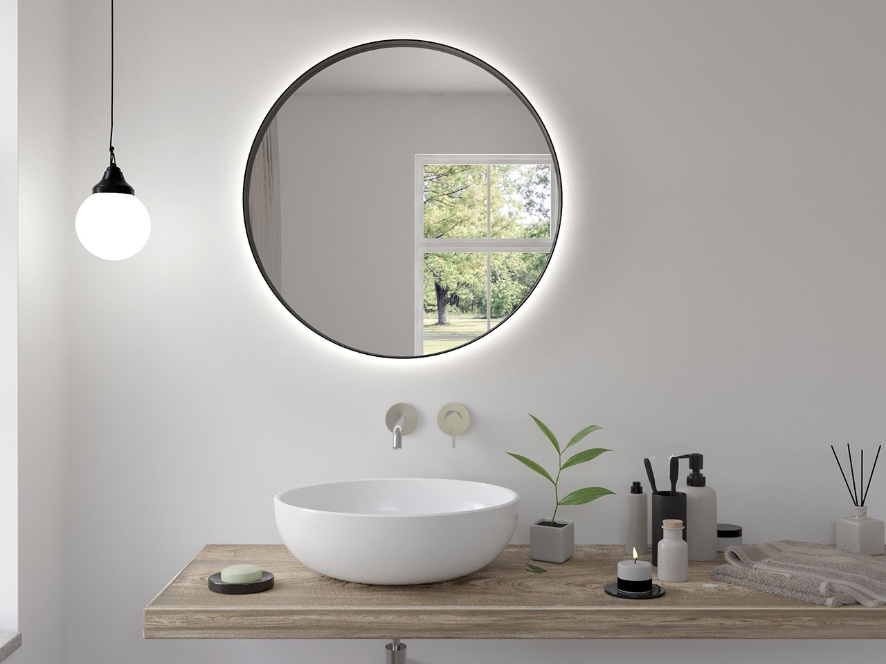 Miroir de salle de bains Ghost LED Ø80 noir mat - Iperceramica