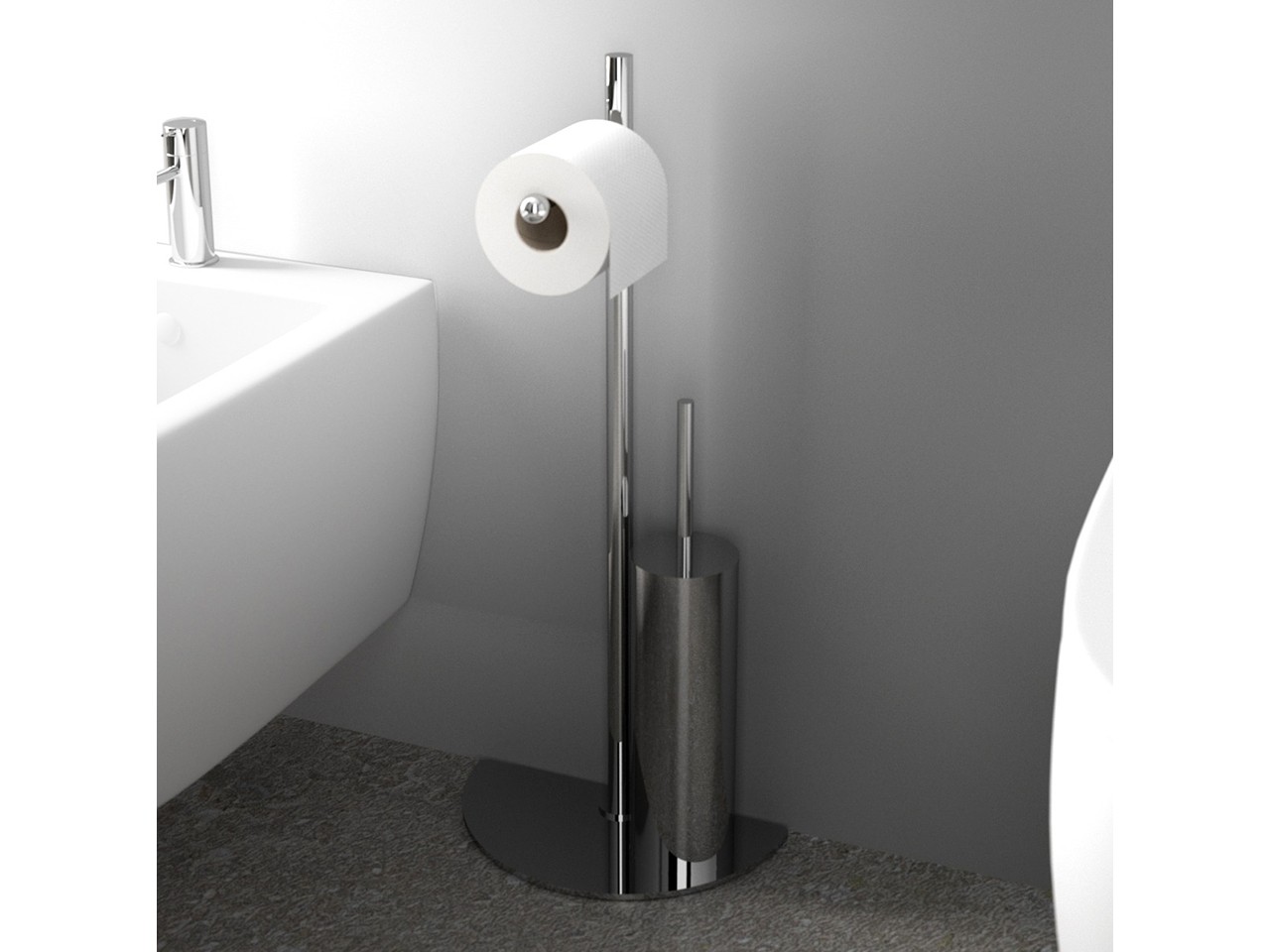 Set Bagno Hibiscus Gedy - Colonna Portarotolo E Scopino In MetalloCromato, Design Moderno - Foto 11