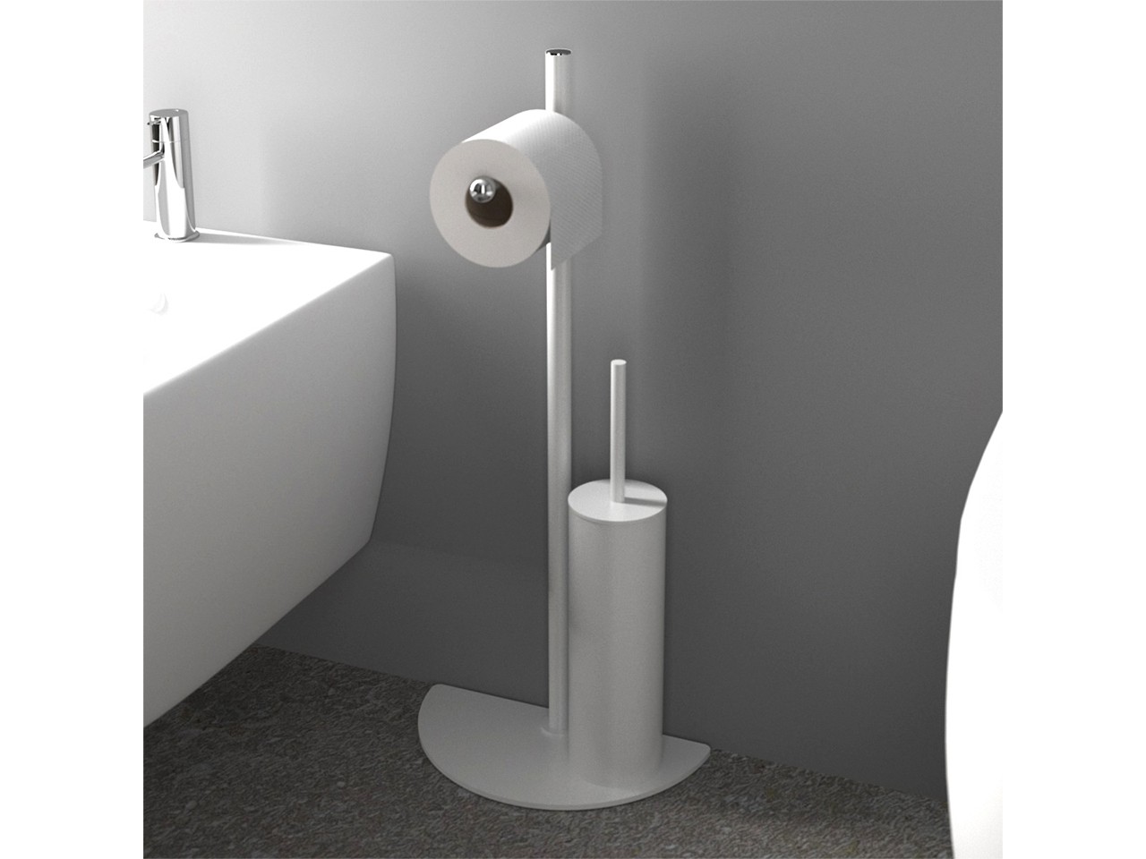 Relaxdays Piantana Portarotolo e Portascopino da Bagno, Rotolo Carta Igienica, HLP: 78,5x23x18 cm, Legno e Ferro, Nero