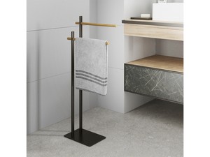 Piantana Bagno Zahra con Porta Asciugamano Nero e Legno