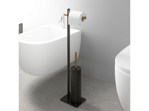 Piantana Bagno Zahra con Porta Rotolo e Porta Scopino Nero e Legno