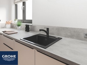 Mitigeur monocommande pour évier cuisine Grohe® Start avec douchette 2 jets noir mat