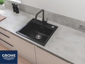 Mitigeur monocommande pour évier cuisine Grohe® Start bec haut noir mat