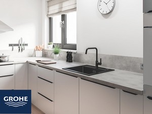 Mitigeur monocommande pour évier cuisine Grohe® Start bec haut noir mat