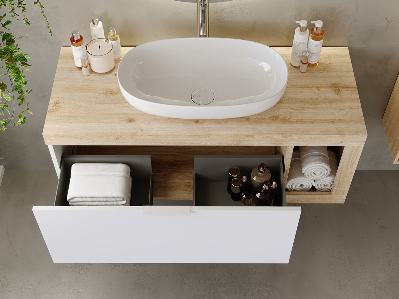 Bagno Italia Mobile Sospeso 50 Cm Con Lavandino In Ceramica – Bianco Lucido O Rovere Scuro, Specchio Incluso - 6