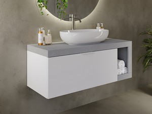 Meuble salle de bains Link 110 cm suspendu pierre gris/blanc mat avec plan pour vasque à poser