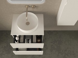 Meuble salle de bains FARO 60 cm cannelé blanc mat avec plan pour vasque à poser