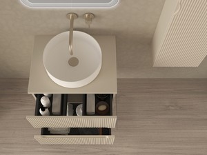 Meuble salle de bains FARO 60 cm cannelé blanc coton avec plan pour vasque à poser