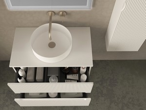 Meuble salle de bains FARO 80 cm cannelé blanc mat avec plan pour vasque à poser