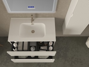 Meuble salle de bains FARO 80 cm cannelé blanc mat et lavabo Unitop en résine HIDE P46 blanc brillant