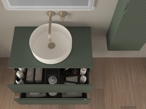 Meuble salle de bains FARO 80 cm cannelé vert mat avec plan pour vasque à poser