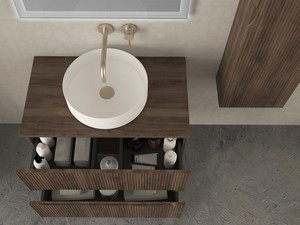 Meuble salle de bains FARO 80 cm cannelé noyer avec plan pour vasque à poser