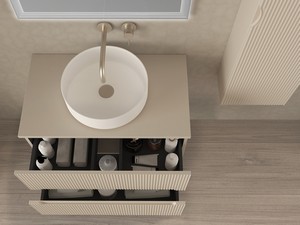 Meuble salle de bains FARO 80 cm cannelé blanc coton avec plan pour vasque à poser