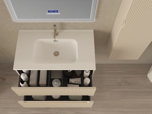 Meuble salle de bains FARO 80 cm cannelé blanc coton et lavabo Unitop en céramique ANDY blanc brillant