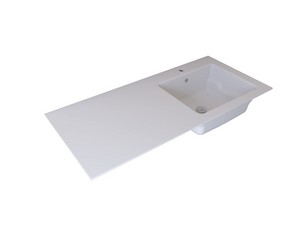 Meuble buanderie BONK 140 cm 4 portes avec lavabo en solid surface droite - Ciment
