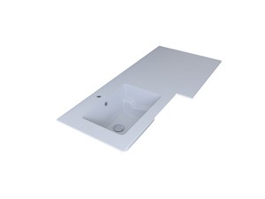 Meuble buanderie BONK 140x51/63 cm 4 portes avec lavabo en solid surface gauche - Chêne à nœuds