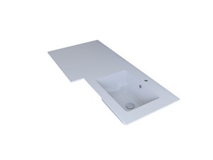 Meuble buanderie BONK 140x51/63 cm 2 portes et tiroir avec lavabo en solid surface droite - Blanc Matrix