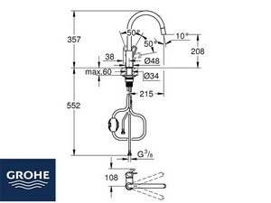 Mitigeur cuisine Grohe® Startloop, bec haut, chromé, avec douchette extractible