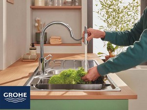 Mitigeur cuisine Grohe® Startloop, bec haut, chromé, avec douchette extractible