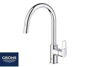 Mitigeur cuisine Grohe® Startloop, bec haut, chromé, avec douchette extractible