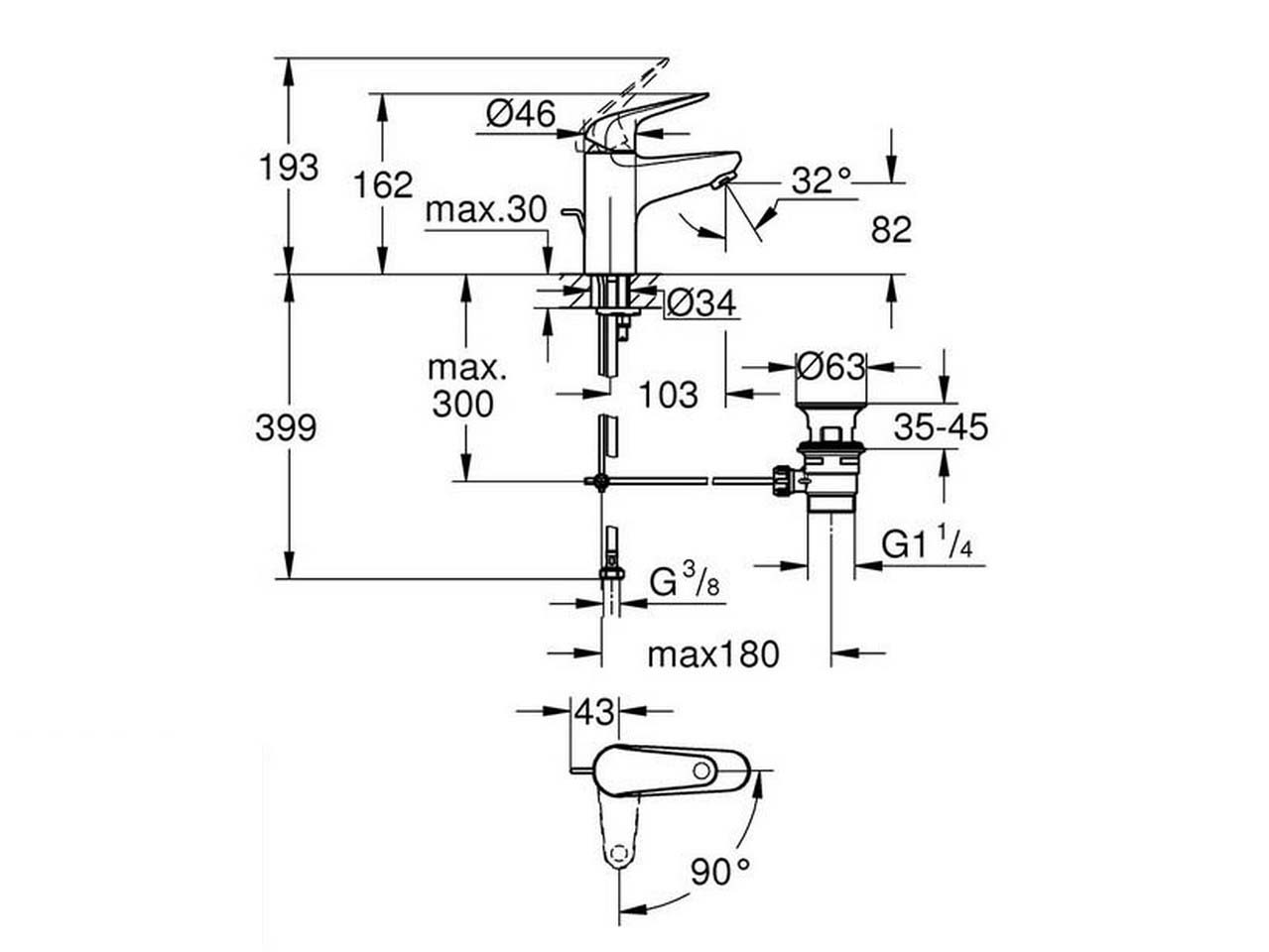 Grohe Eurostyle New Miscelatore Monocomando Per Lavabo – Cromo, Leva Aperta, Taglia S, Installazione Monoforo, Cartuccia Ceramica SilkMove