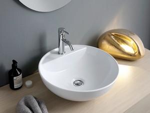 Lavabo avec colonne LE CIOTOLE Ø50xH88 cm avec trou mitigeur céramique blanc brillant